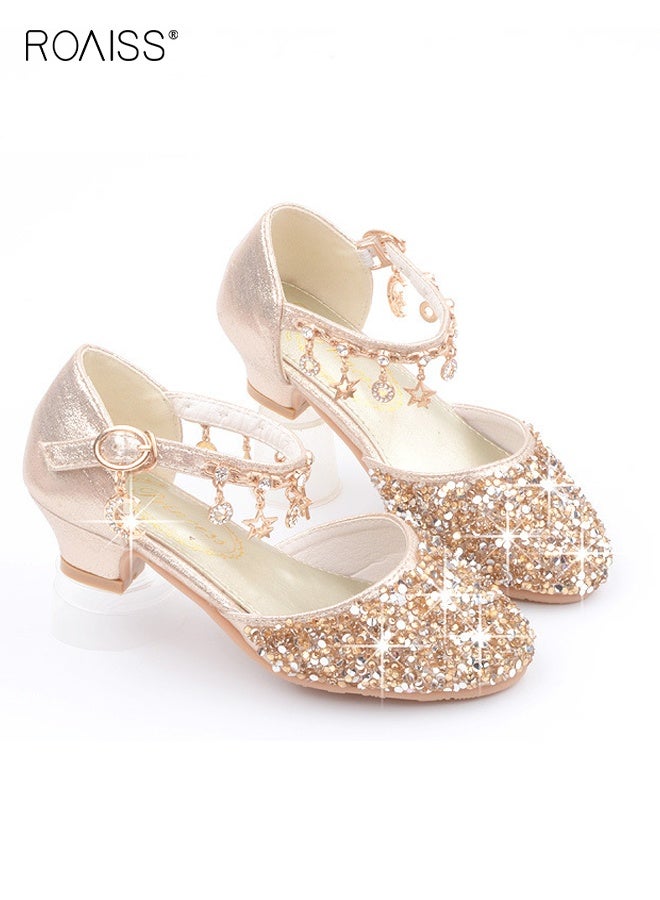roaiss Girls Stylish Dress Shoes, Low Heels Mary Jane Shoes, Glitter Sequins Princess Shoes, Suitable for Parties, Weddings, School, Daily wearing or Other Occasions - Image 3