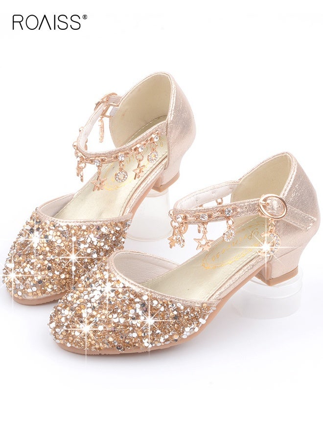 roaiss Girls Stylish Dress Shoes, Low Heels Mary Jane Shoes, Glitter Sequins Princess Shoes, Suitable for Parties, Weddings, School, Daily wearing or Other Occasions - Image 1