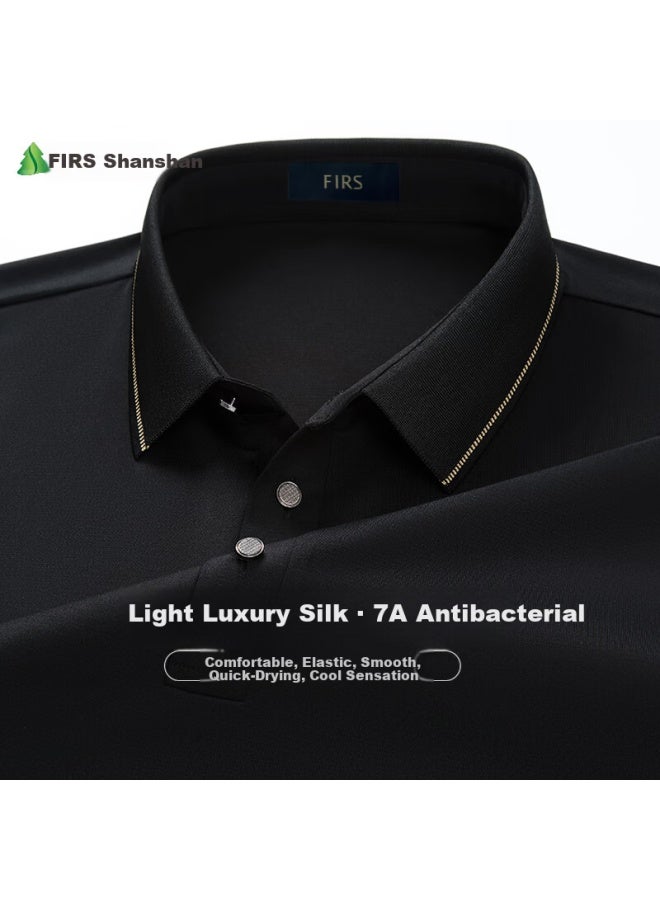 Firs 7a Antibacterial Mulberry Silk Ice Silk Cooling Short Sleeve T-shirt Men's Summer Polo Collar Dad Workwear