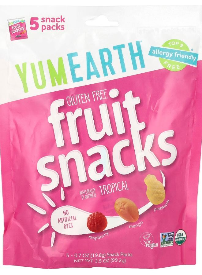 YumEarth Gluten Free Fruit Snacks Tropical 5 Snack Packs 0.7 oz (19.8 g) Each