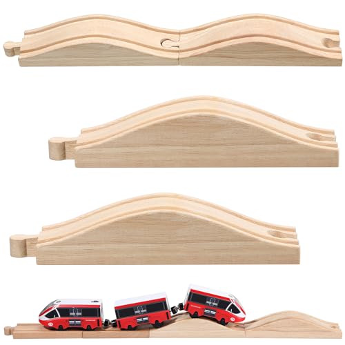 Liliful 2 Pcs Wooden Train Track Accessories Expansion Wood Train Track Pieces Compatible with Most Toy Railroads for Kids Boys Girls Toys - Image 1