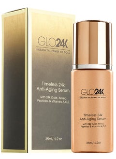 GLO24K UNLEASH THE POWER OF GOLD GLO24K Timeless Serum with 24k Gold, Peptides, and Vitamins A,C,E. A Powerful formula to nourish and revitalize your skin. 