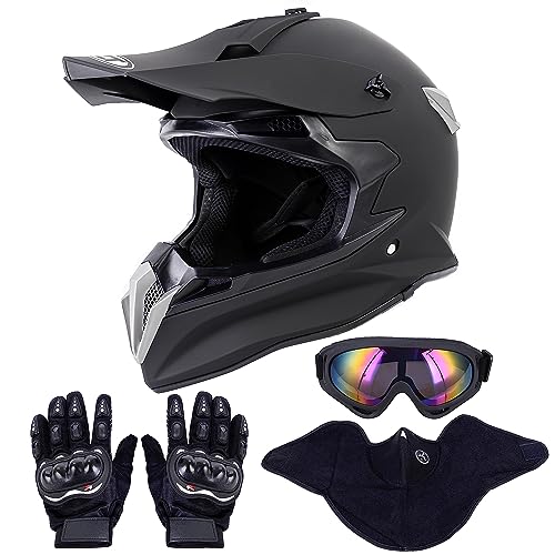 OUMURS Adult Dirt Bike Helmet with Goggles Gloves & Mask Adjustable Sun Visor Motorcycle Adult ATV Helmet Off-Road Motocross Downhill Moped MX BMX for Unisex-Adult-Matte Black-188, M - Image 1