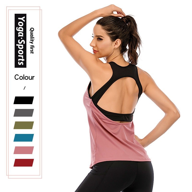 Qi Ta Women's Two-Tone Sports Vest with Cutout Back, Running & Yoga Top, Slim Fit - Image 2