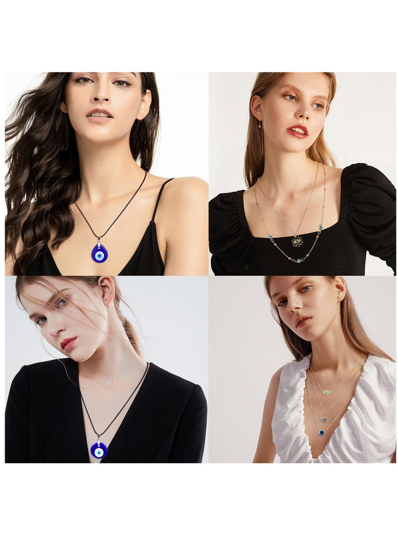 Zikra Evil Eye Jewelry Set: 14pcs Evil Eye Necklace Pendant & Leather Rope Bracelet for Men and Women, Spiritual Choker and Lucky Knot Bracelet, Perfect Gift for Protection and Style. - Image 5