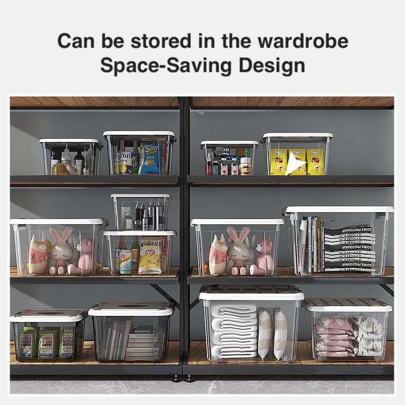 XVersion XV Plastic Storage Box Set with with Lockable Lid (Medium+Large+XL),Stackable Containers,Transparent Boxes Storing Clothes, Tools, Office Supplies (3-Pack Storage Bins – Transparent, Gray) - Image 3