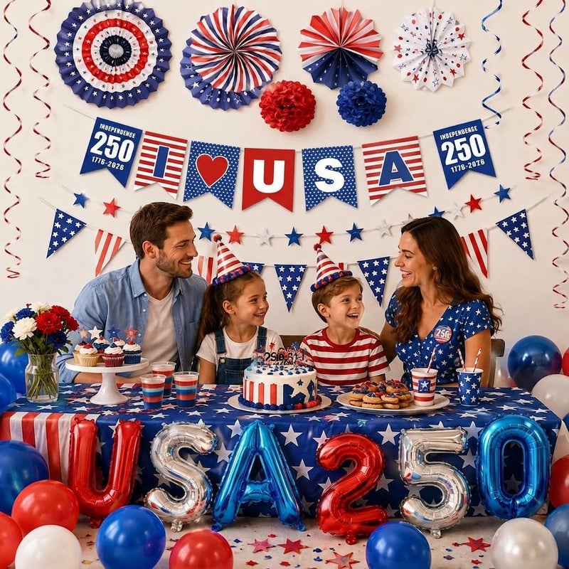 Ainiel 4th of July Decorations, Red White Blue Paper Fans, Patriotic Designs - Image 4