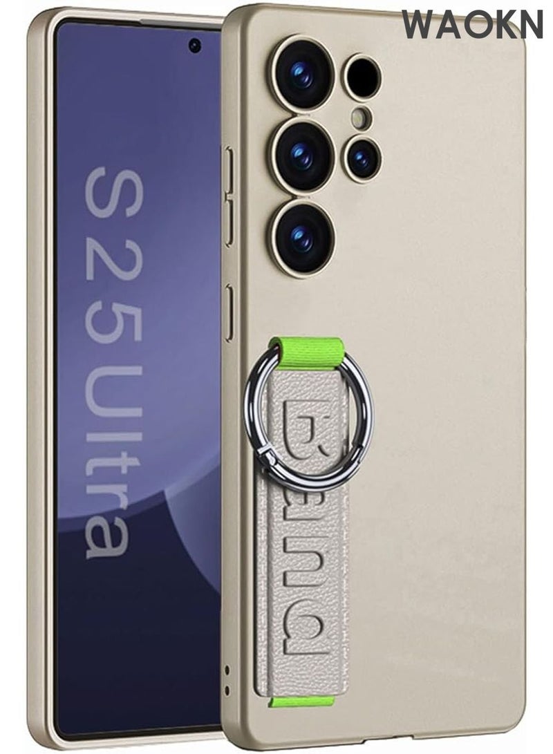 دبليو أيه أو كي أن جراب نحيف لهاتف Samsung Galaxy S25 Ultra، جراب هاتف خفيف فاخر غير لامع مع حزام معصم مع غطاء حماية شامل للعدسات، حزام معصم ذهبي قابل للتعديل لتثبيت آمن، حماية فتحة العدسة الدقيقة - Image 1