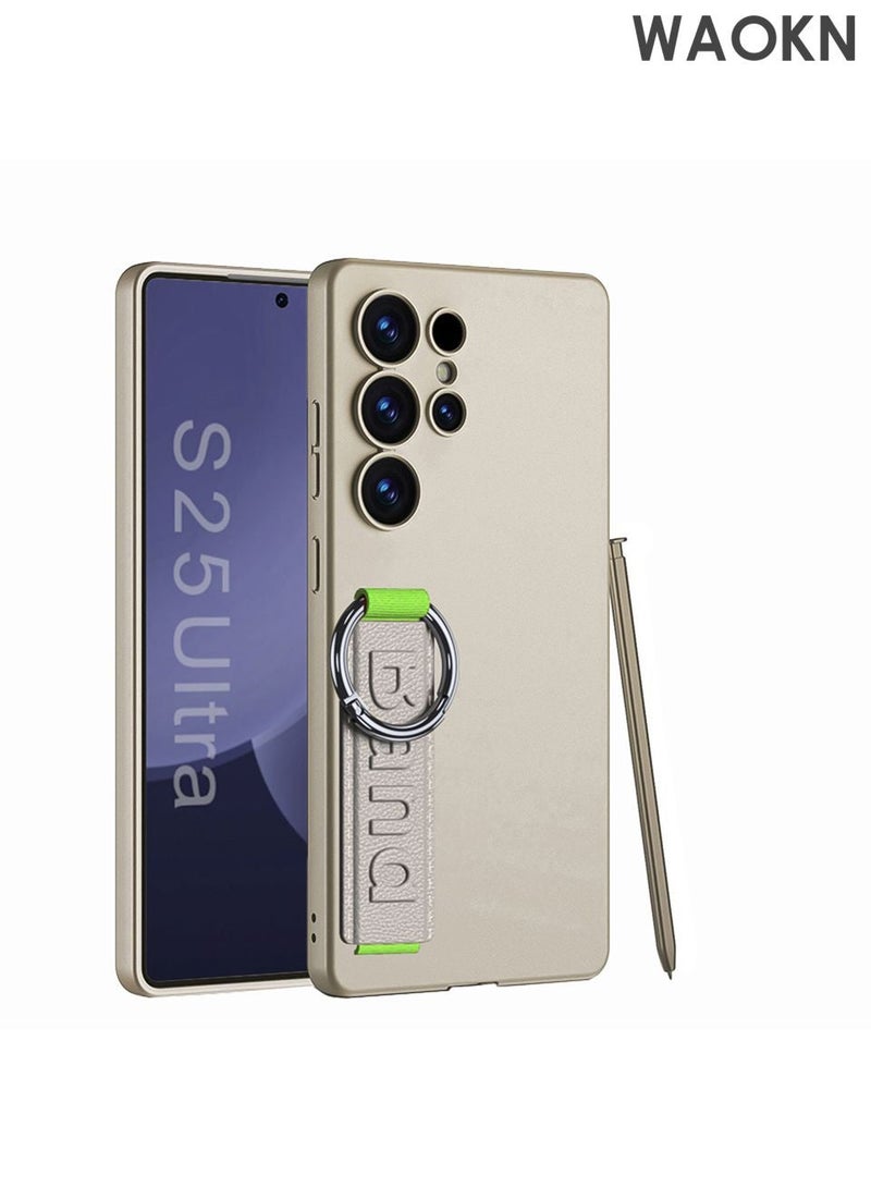 دبليو أيه أو كي أن جراب نحيف لهاتف Samsung Galaxy S25 Ultra، جراب هاتف خفيف فاخر غير لامع مع حزام معصم مع غطاء حماية شامل للعدسات، حزام معصم ذهبي قابل للتعديل لتثبيت آمن، حماية فتحة العدسة الدقيقة - Image 3