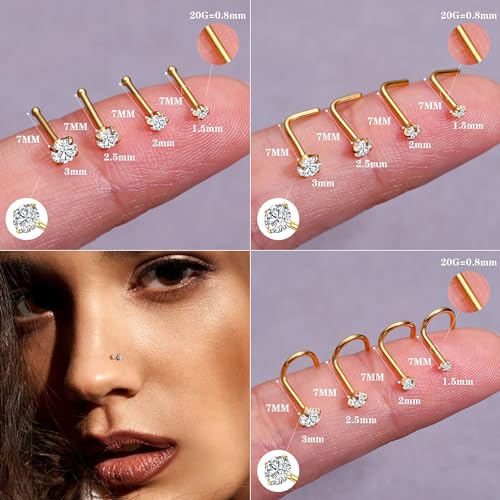 LOYALLOOK 18Pcs Nose Rings Studs - 316L Surgical Steel Nose Studs Double Hoop Nose Ring for Women Men 20G 14K Gold Plated Nose Rings Stud Hypoallergenic Nose/Body Piercing Jewelry 1.5mm 2mm 2.5mm 3mm CZ - Image 3