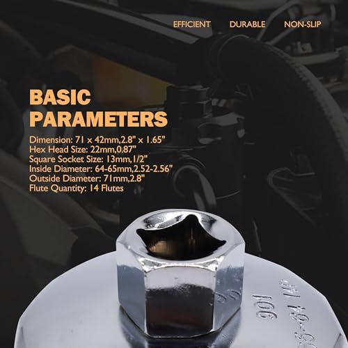 OXCANO مفتاح فلتر الزيت OXCANO بقطر داخلي 64 مم/2.5 بوصة و14 شفة، متوافق مع فلتر الزيت Wix 57356 15400-PLM-A02، متوافق مع هوندا أكورد وأكورا سيفيك CRV نيسان سنترا، أداة لمستخدمي السيارات - Image 5