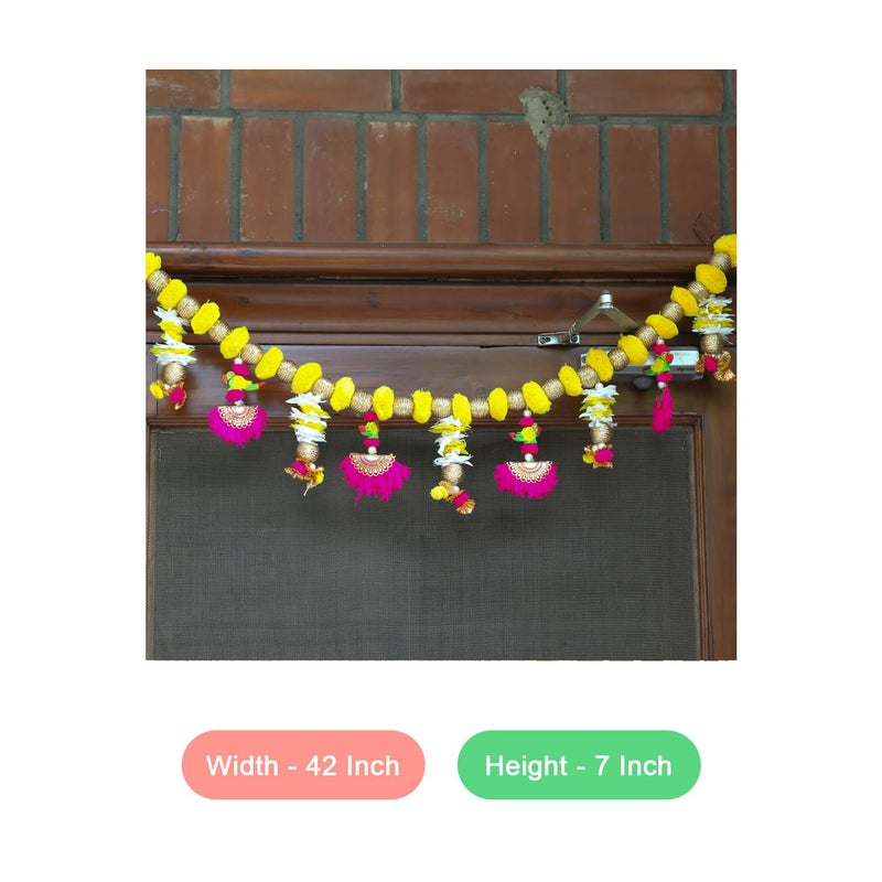 Kaameri Bazaar Traditional Handmade toran|Multicolor String with gota pom pom, Parrot and Beads|for Diwali Decorations Items Fancy Decorative Garland Door Hanging, Bandarwal, Toran, 42 Inch - Image 3