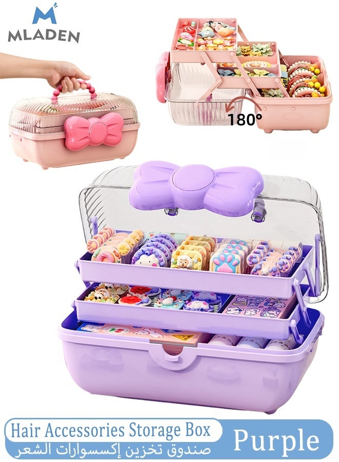 MLADEN Hair Accessories Storage Box with Lid Cosmetics Storage Box with Expandable Tray and Handle,Hair Rope Necklace Storage Box Large Capacity Transparent Storage Box Layered Desktop Storage Box Kids Hair Accessories Storage Box - Image 1