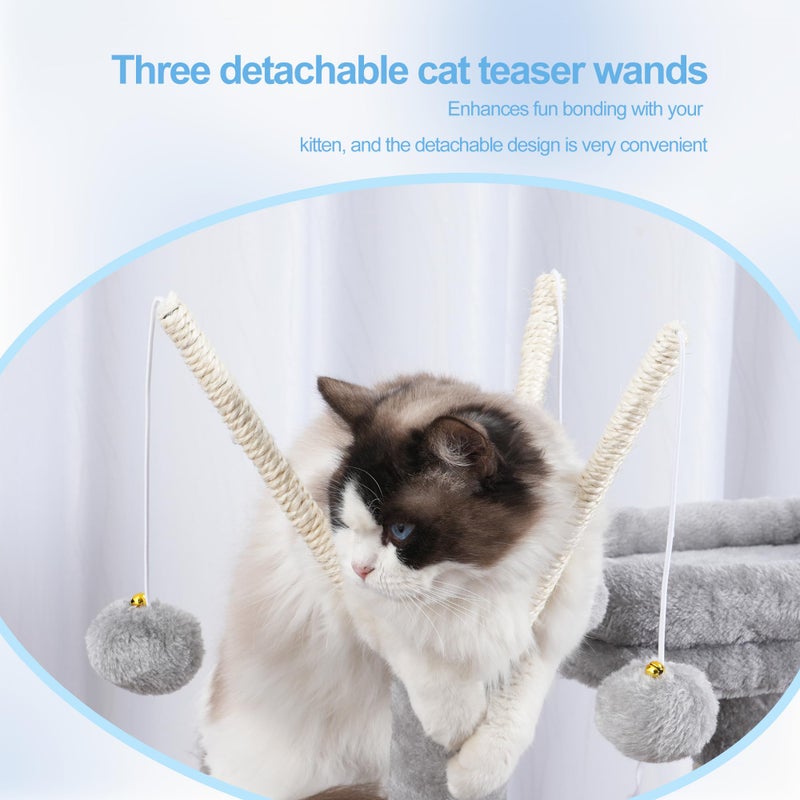 Hey-brother Cat Tree Tower, Scratching Posts with Removable Toys, Cozy Condo, Platform, Hammock, Sisal Scratch Board and Ball for Indoor Kittens, 41.3 Inches, Light Gray MPJ008SW - Image 2