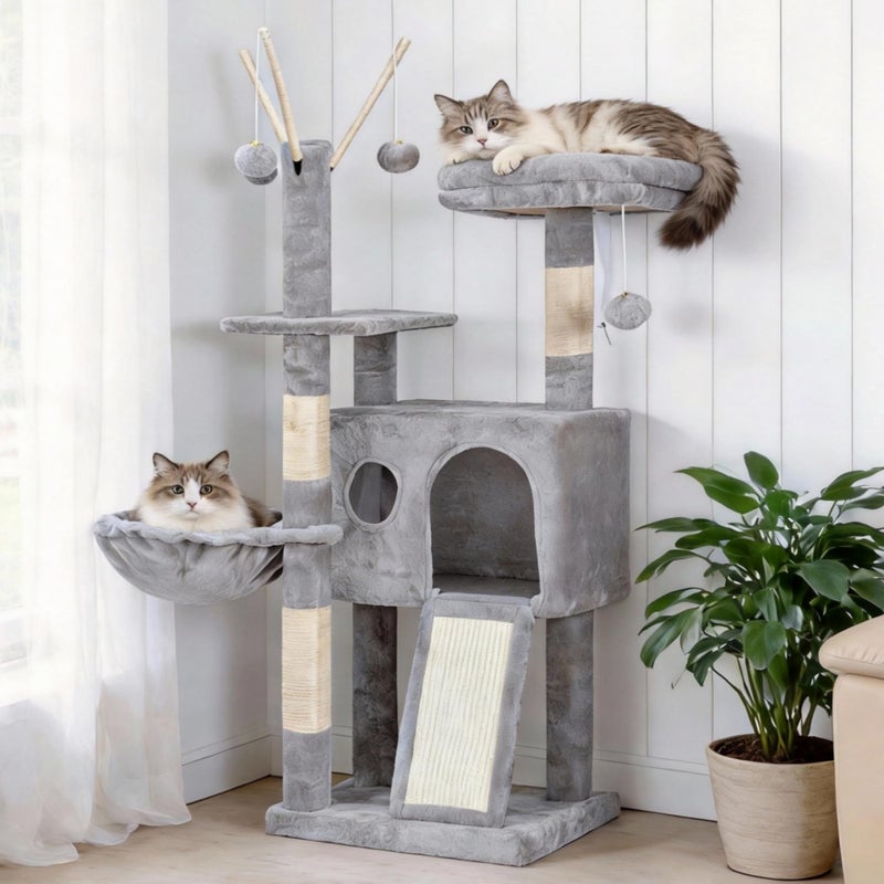 Hey-brother Cat Tree Tower, Scratching Posts with Removable Toys, Cozy Condo, Platform, Hammock, Sisal Scratch Board and Ball for Indoor Kittens, 41.3 Inches, Light Gray MPJ008SW - Image 1