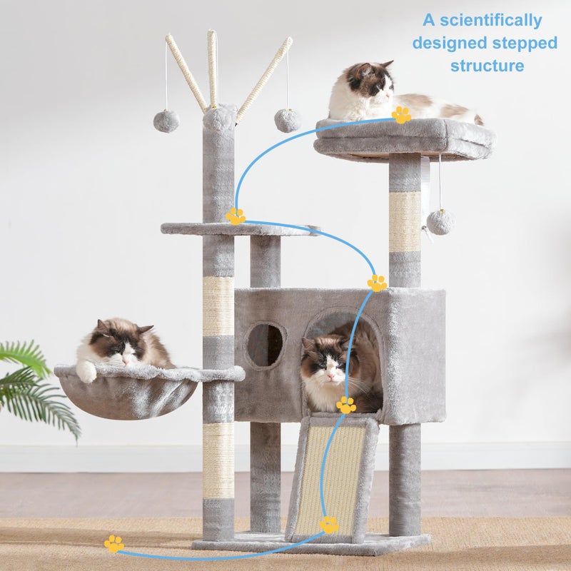 Hey-brother Cat Tree Tower, Scratching Posts with Removable Toys, Cozy Condo, Platform, Hammock, Sisal Scratch Board and Ball for Indoor Kittens, 41.3 Inches, Light Gray MPJ008SW - Image 3