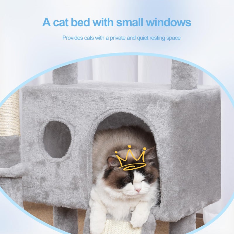Hey-brother Cat Tree Tower, Scratching Posts with Removable Toys, Cozy Condo, Platform, Hammock, Sisal Scratch Board and Ball for Indoor Kittens, 41.3 Inches, Light Gray MPJ008SW - Image 4