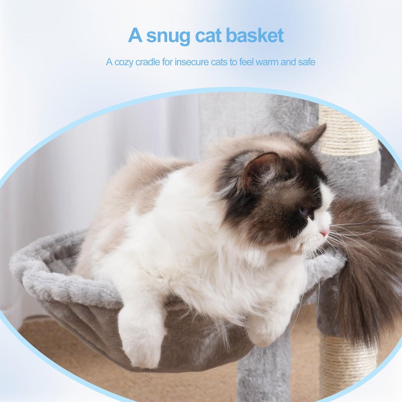 Hey-brother Cat Tree Tower, Scratching Posts with Removable Toys, Cozy Condo, Platform, Hammock, Sisal Scratch Board and Ball for Indoor Kittens, 41.3 Inches, Light Gray MPJ008SW - Image 5