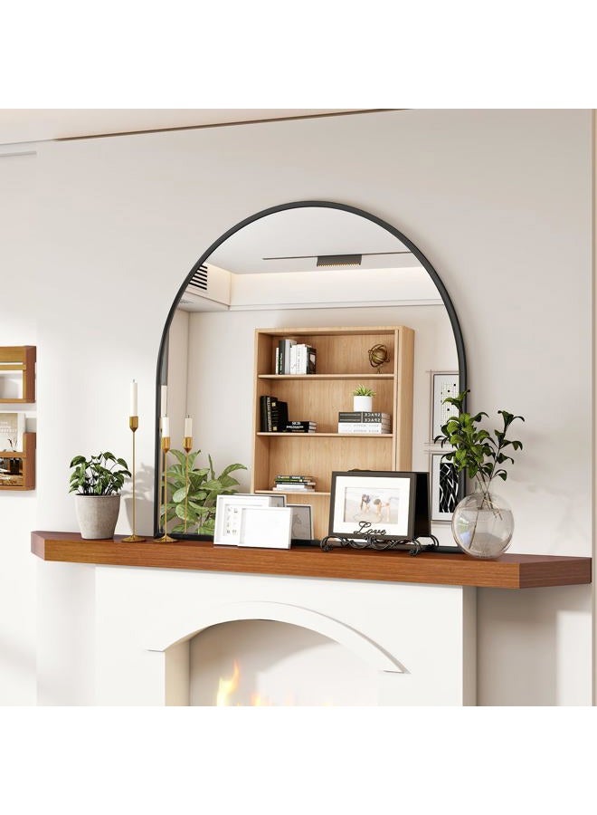 VooBang Arched Wall Mirror, 31 x 32 inch Arch Bathroom Mirror, Wall Mounted Vanity Mirror with Arch Metal Frame, Modern Bathroom Vanity Mirror for Bedroom, Living Room, Hanging or Leaning, Black - Image 1
