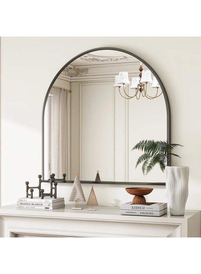 VooBang Arched Wall Mirror, 31 x 32 inch Arch Bathroom Mirror, Wall Mounted Vanity Mirror with Arch Metal Frame, Modern Bathroom Vanity Mirror for Bedroom, Living Room, Hanging or Leaning, Black - Image 2