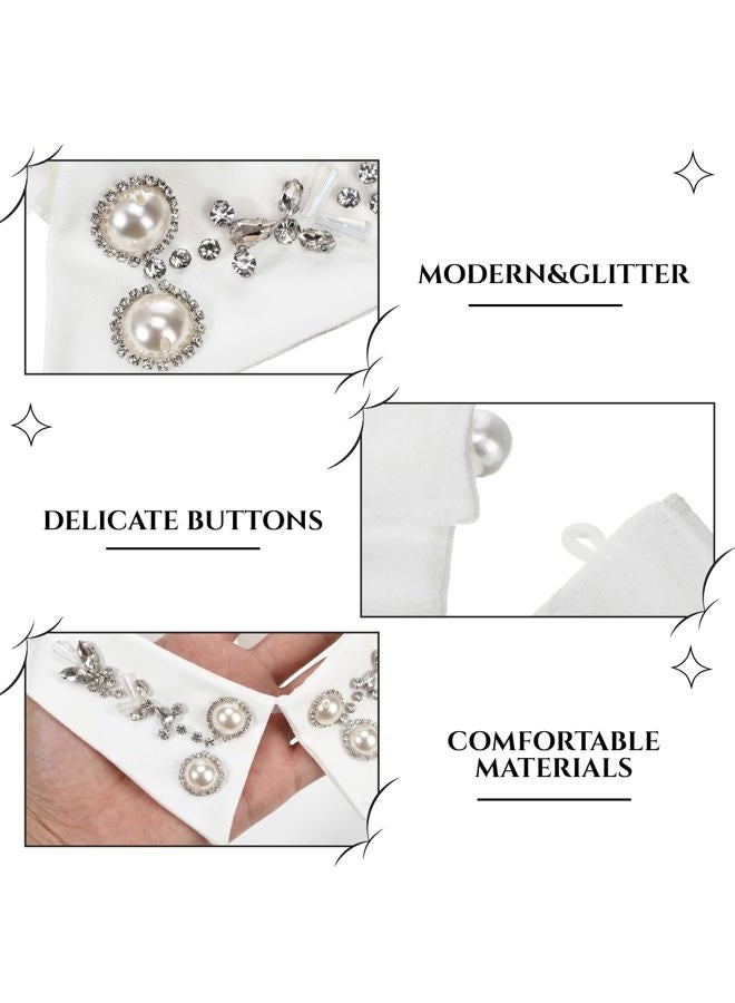 Cuffbow 2 Pieces Fake Collar Detachable Rhinestone Dickey Collar Half Shirts for Dresses Sweaters Shirts, White, White, neckline circumference about 17.7 inches - Image 3