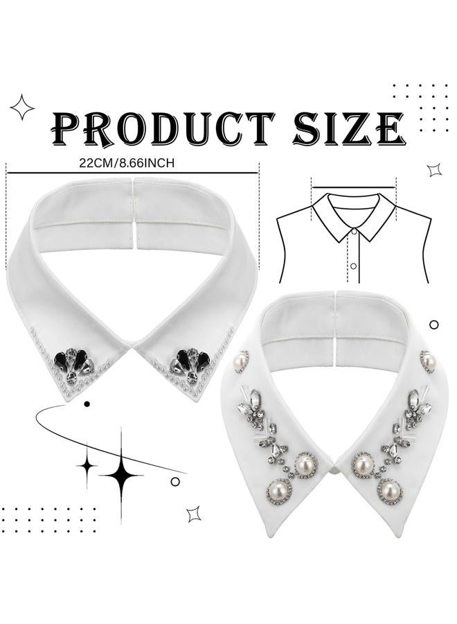 Cuffbow 2 Pieces Fake Collar Detachable Rhinestone Dickey Collar Half Shirts for Dresses Sweaters Shirts, White, White, neckline circumference about 17.7 inches - Image 2