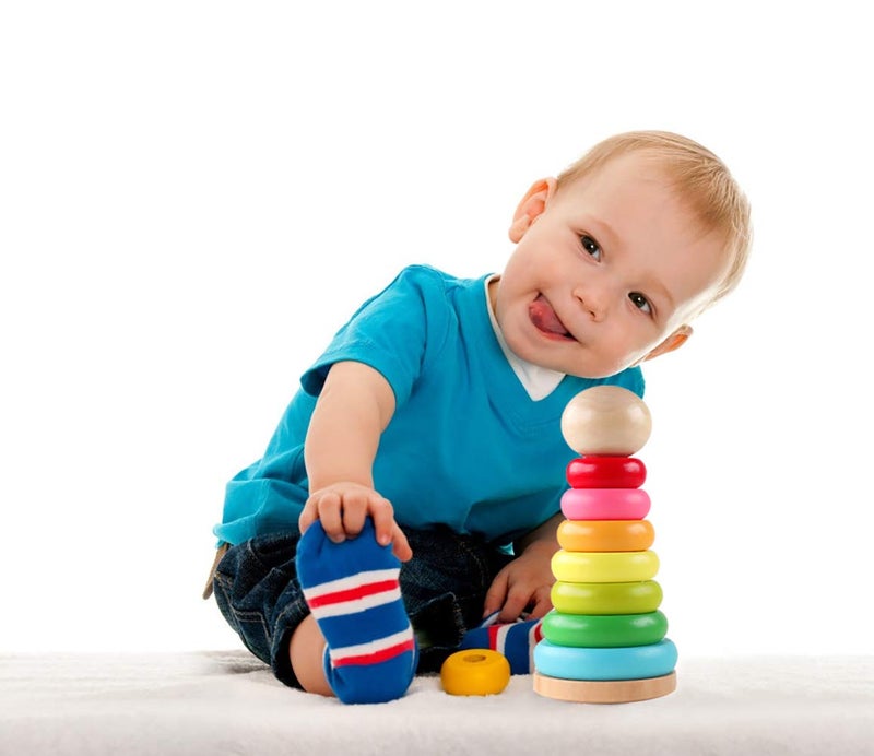 GEMEM Stacking Rings Toy Wooden Rainbow Stacker Toddler Learning Toys for 18 Months 2 Year Old Baby Boys Girls Non-Toxic - Image 2
