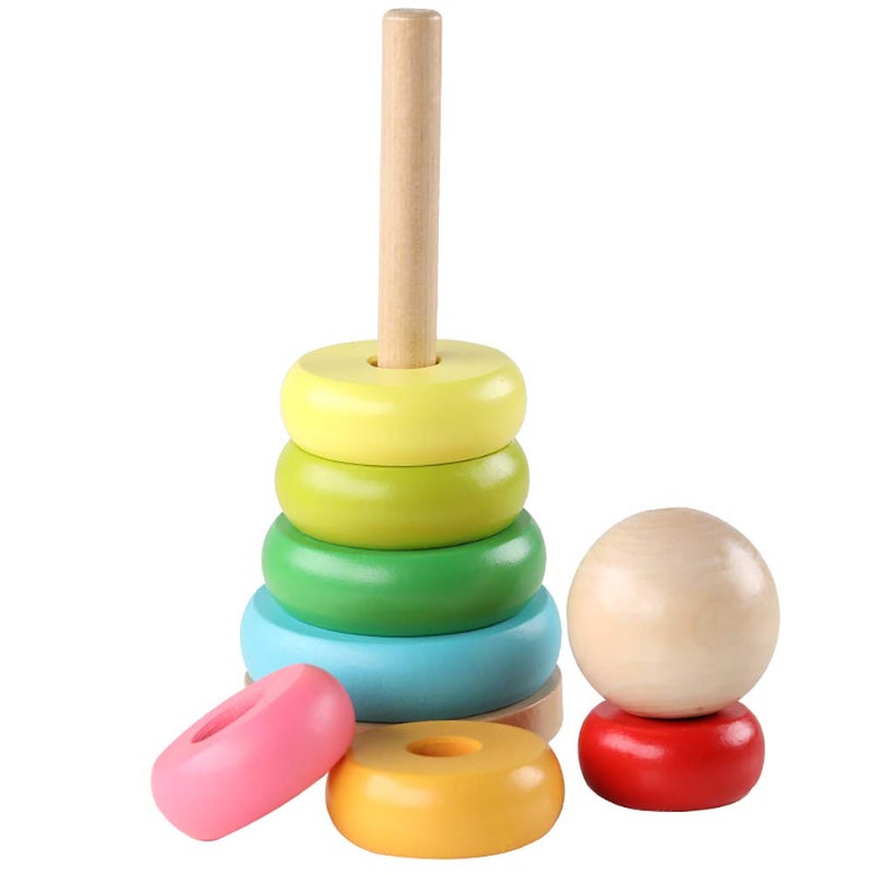 GEMEM Stacking Rings Toy Wooden Rainbow Stacker Toddler Learning Toys for 18 Months 2 Year Old Baby Boys Girls Non-Toxic - Image 4