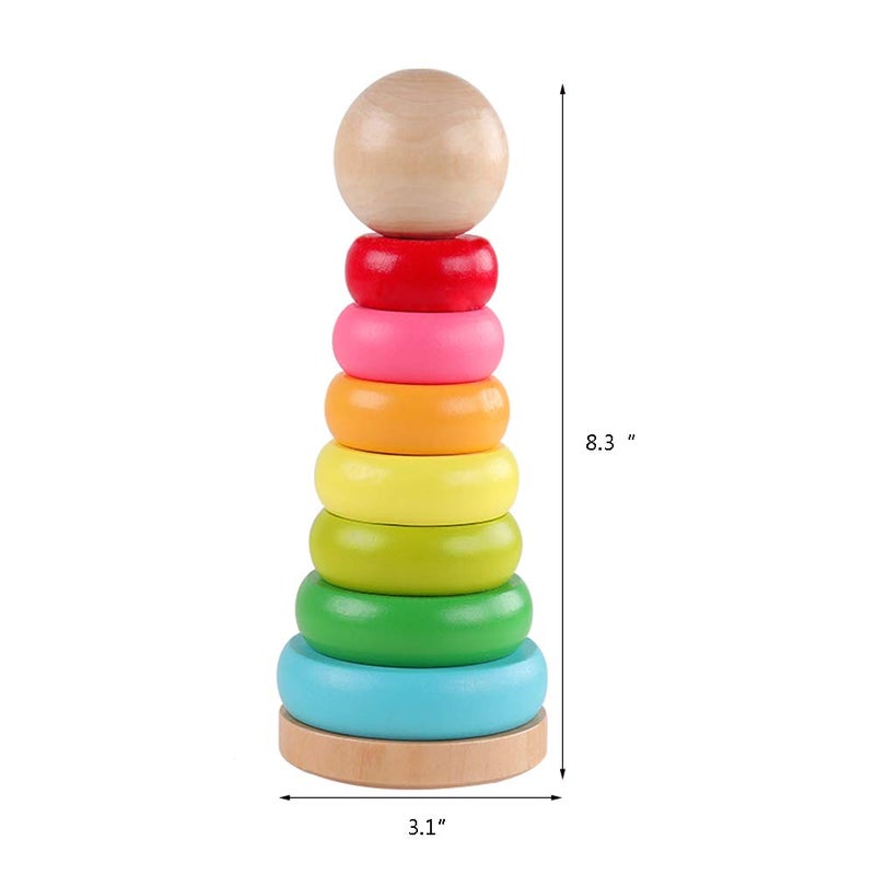 GEMEM Stacking Rings Toy Wooden Rainbow Stacker Toddler Learning Toys for 18 Months 2 Year Old Baby Boys Girls Non-Toxic - Image 5