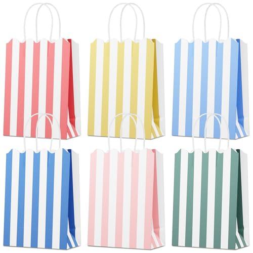 Confettiville Small Gift Bags with Handles, 12-Pack Paper Party Favor Goodie Bags, 5.82 x 3.15 x 8.18 Inches, 6 Designs in Retro Riviera, Ideal for Birthdays, Baby Showers, and Christmas Parties - Image 1