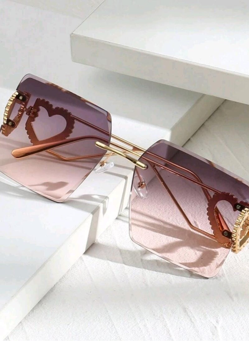 Shein 1pc Metallic Frameless Square Fashion Glasses With Heart Detail, Y2k Style, Holiday Elegant Shades Beach Accessories Beach Accessories For Women Glasses Shades Basics Fall Winter Women Outfits Clothes Business Casual Gifts Valentine's Day Valentines  - Image 3