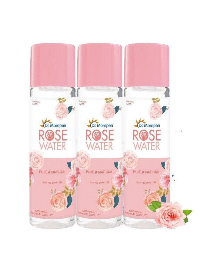 Dr. Morepen Rose Water Pure & Natural 100% Herbal High In Vitamin A & C Good For All Skin Types Pure Rose Water Pack Of 3 (120 Ml Each) - Image 1