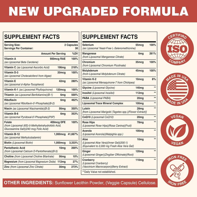 Sambugra Liposomal Multivitamin for Women 50  Women Daily Multivitamin with 32 Ingredients CoQ10 Vitamins C B D E for Cardiovascular  Bone Health Support  IronFree 120 Capsules - Image 5