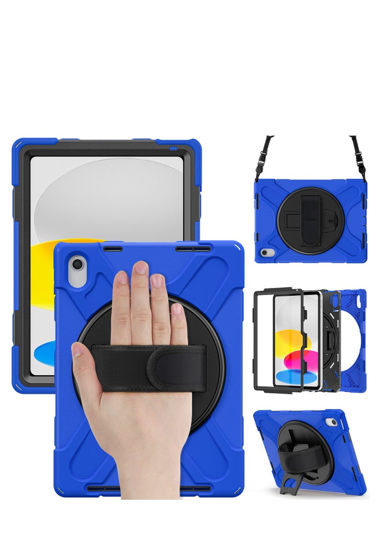 GULFLINK Full Body Cover with 360 Rotating Hand Strap & Shoulder Strap, Heavy Duty Shockproof Case for  ipad 10th 10.9 inch 2022（A2757/A2777）Blue - Image 1