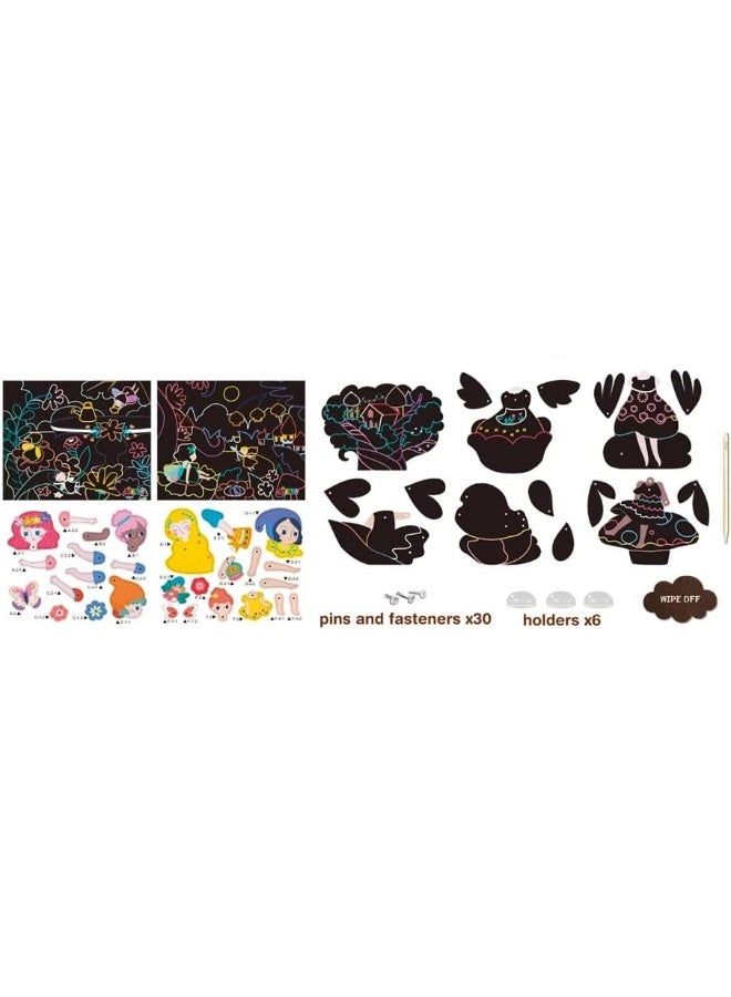 Avenir Scratch - Fairies in the Garden | Create Your Own Magical Scratch Art Puppets - 6 Jointed Puppets, 2 Backdrops, and More! | Fun and Interactive Art Project for Kids 3+ - Image 1