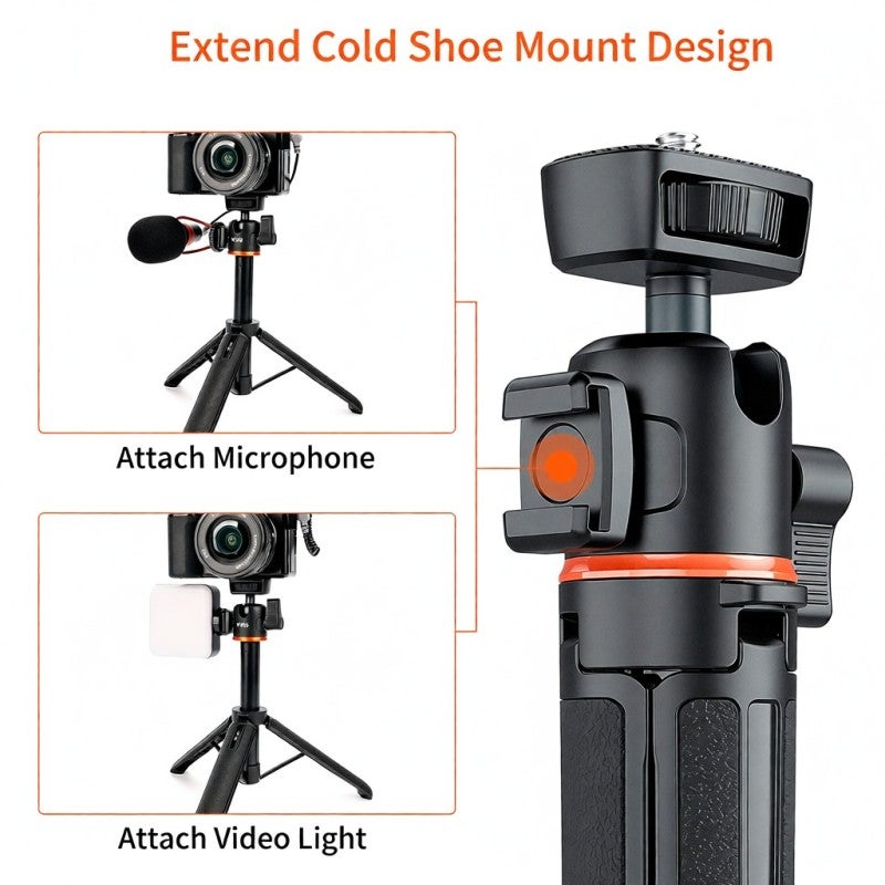 VRIG Selfie Stick Tripod: 2-in-1 Black Aluminum Alloy Extendable 20cm To 55cm 360° Rotatable Ball Head Stable Portable - Lightweight 185g 1.5kg Load Capacity Tripod For Camera For Vlogging Live Video Trave - Image 3