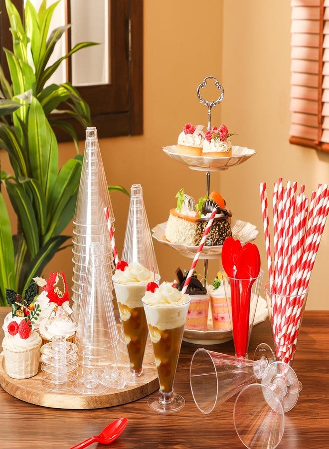 Potchen 120 Pcs Root Beer Floats Disposable Plastic Martini Glasses Parfait Cups Red Plastic Spoons Set 6 oz Tall Dessert Cup with Spoons Straw Root Beer Clear Cocktail Cup for Birthday Wedding Party - Image 3