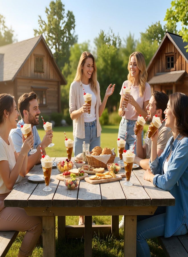 Potchen 120 Pcs Root Beer Floats Disposable Plastic Martini Glasses Parfait Cups Red Plastic Spoons Set 6 oz Tall Dessert Cup with Spoons Straw Root Beer Clear Cocktail Cup for Birthday Wedding Party - Image 4