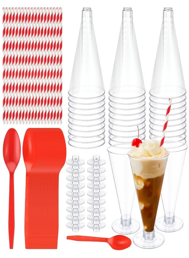 Potchen 120 Pcs Root Beer Floats Disposable Plastic Martini Glasses Parfait Cups Red Plastic Spoons Set 6 oz Tall Dessert Cup with Spoons Straw Root Beer Clear Cocktail Cup for Birthday Wedding Party - Image 1