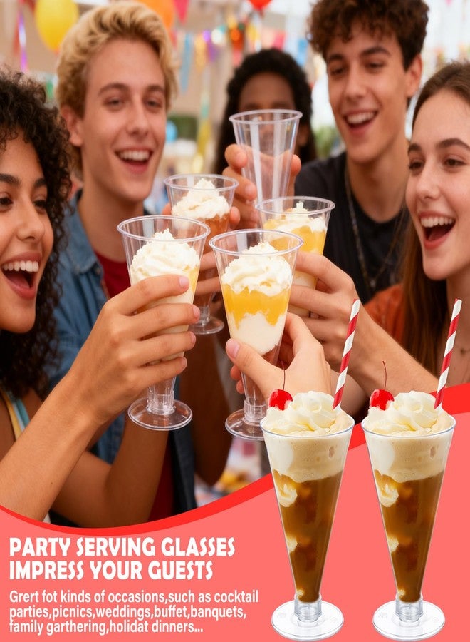Potchen 120 Pcs Root Beer Floats Disposable Plastic Martini Glasses Parfait Cups Red Plastic Spoons Set 6 oz Tall Dessert Cup with Spoons Straw Root Beer Clear Cocktail Cup for Birthday Wedding Party - Image 5