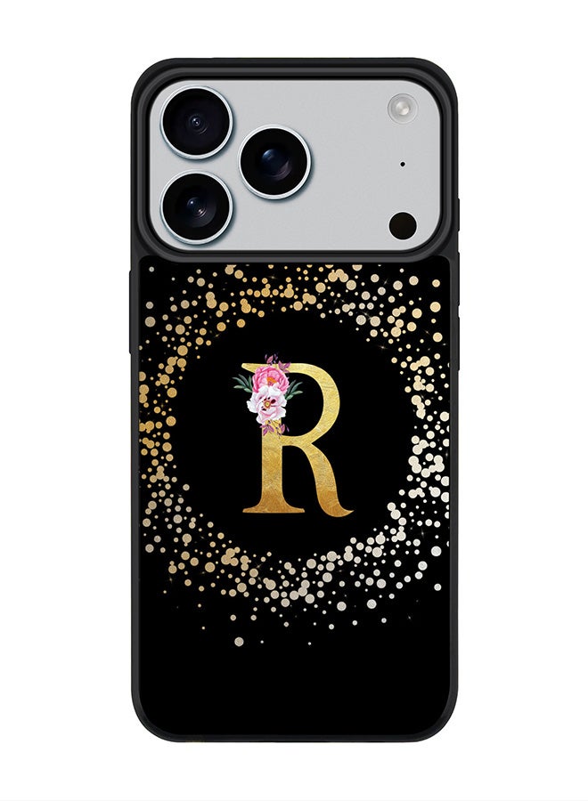 Stylizedd iPhone 17 Pro Case, [Compatible with MagSafe] Slim Magnetic cover Phone Case iPhone 17 Pro -Custom Monogram Floral - R ( Black ) - Image 1