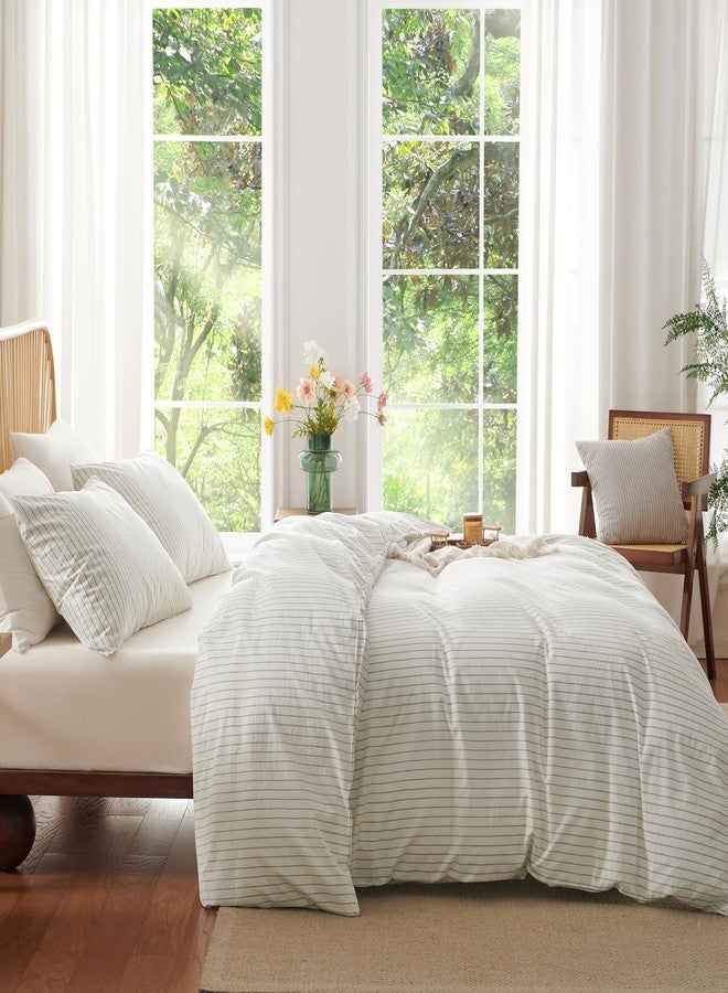 Nayoroom Striped Duvet Cover Queen Size 100% Washed Cotton White Brown Stripe Duvet Cover 3 Pieces Soft Breathable Girls Dorm Bedding Set for All Seasons, Yarn Dyed Process - Image 3