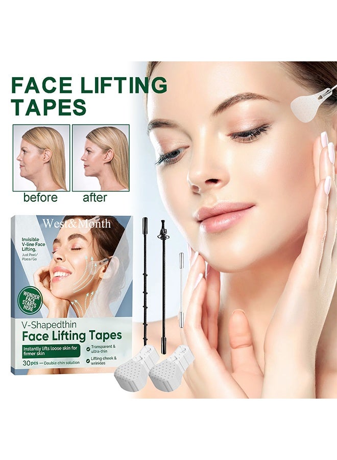 West&Month Face Lifting Tapes, Waterproof High Elasticity Facelift Face Lift Tape, for Hiding Facial Wrinkles Lift Saggy Skin Hide Double Chin Ultra-thin Breathable 30 Pcs - Image 1