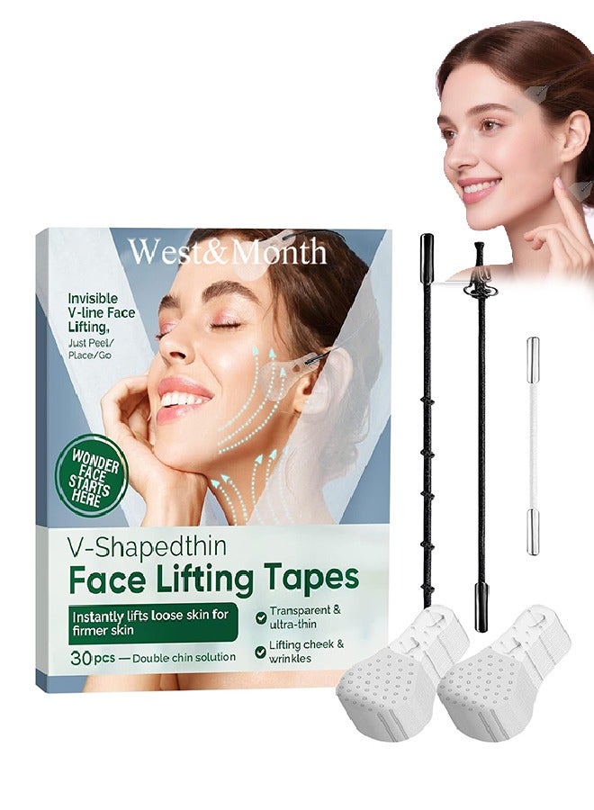 West&Month Face Lifting Tapes, Waterproof High Elasticity Facelift Face Lift Tape, for Hiding Facial Wrinkles Lift Saggy Skin Hide Double Chin Ultra-thin Breathable 30 Pcs - Image 1