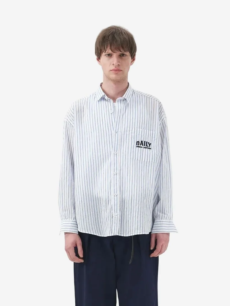 Giesto White GIESTO Striped Long Sleeve Shirt with Embroidery for Men | Best Price UAE