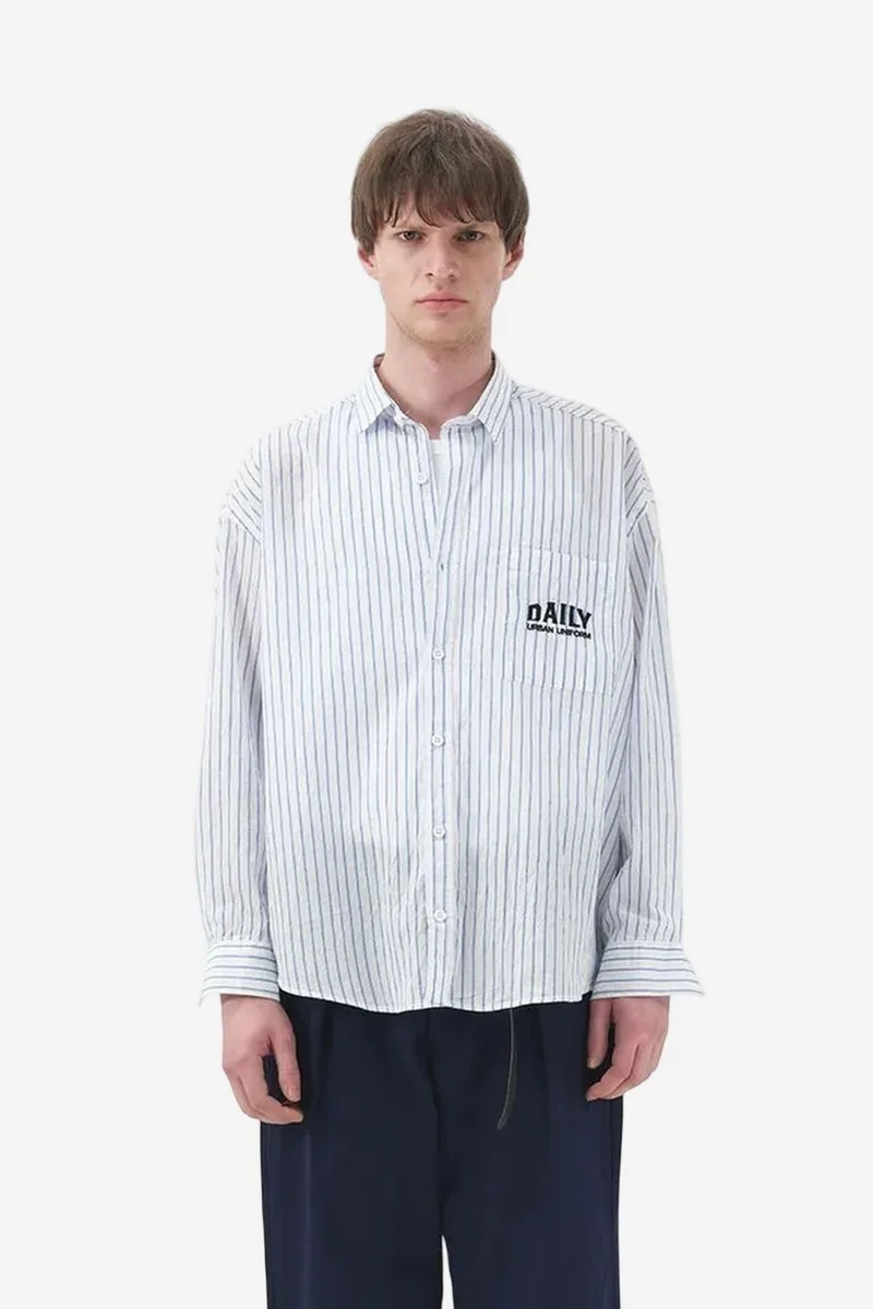 Giesto White GIESTO Striped Long Sleeve Shirt with Embroidery for Men | Best Price UAE