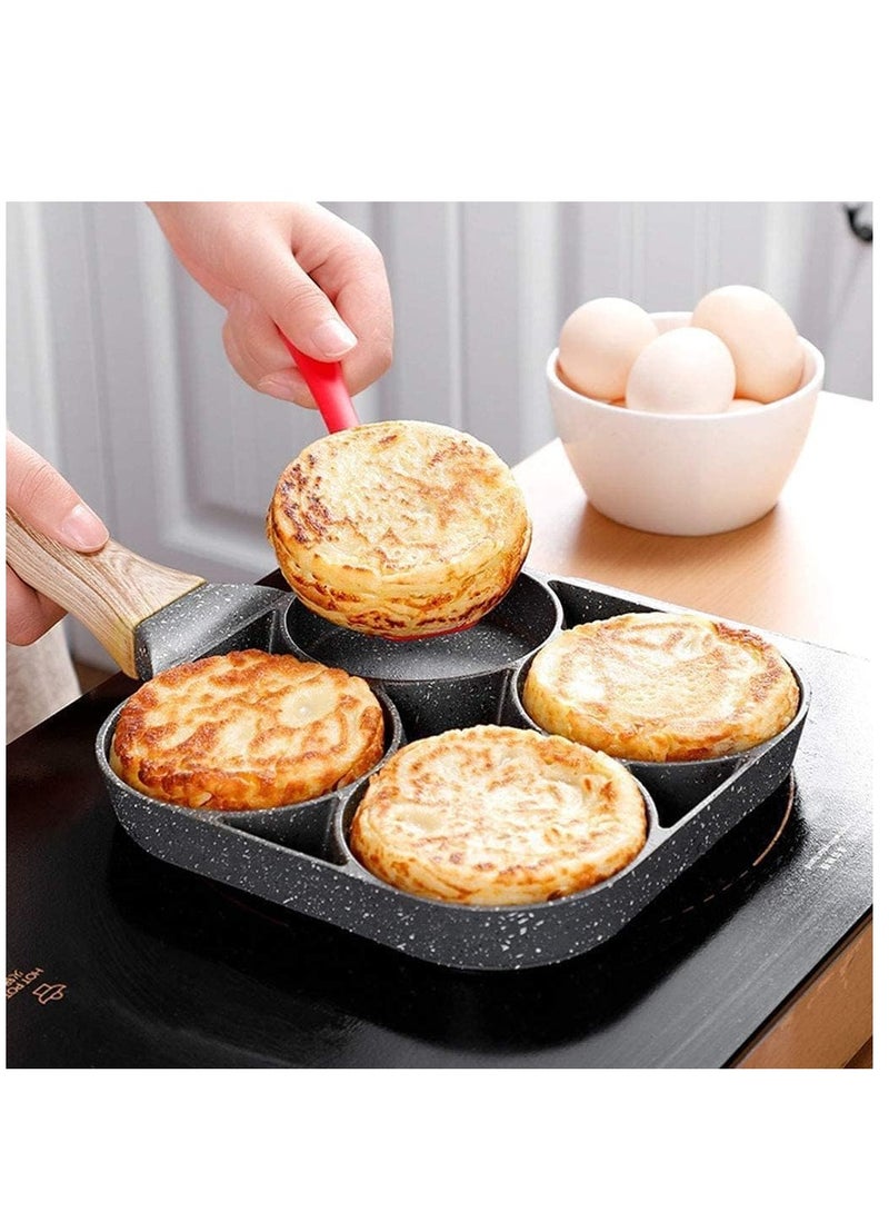 4 Hole Omelet Pan for Burger Eggs Ham Pancake Maker Wooden Handle Frying Pot Non-Stick Cooking Breakfast. - Image 4