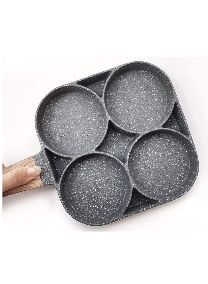 4 Hole Omelet Pan for Burger Eggs Ham Pancake Maker Wooden Handle Frying Pot Non-Stick Cooking Breakfast. - Image 3