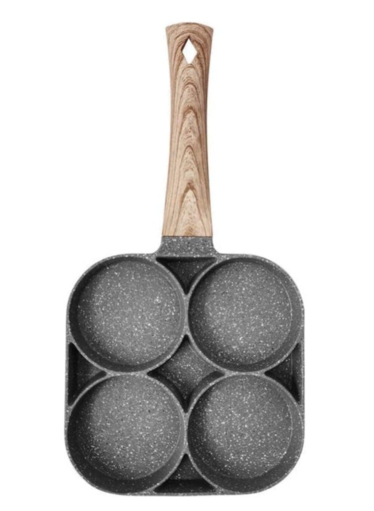 4 Hole Omelet Pan for Burger Eggs Ham Pancake Maker Wooden Handle Frying Pot Non-Stick Cooking Breakfast. - Image 1