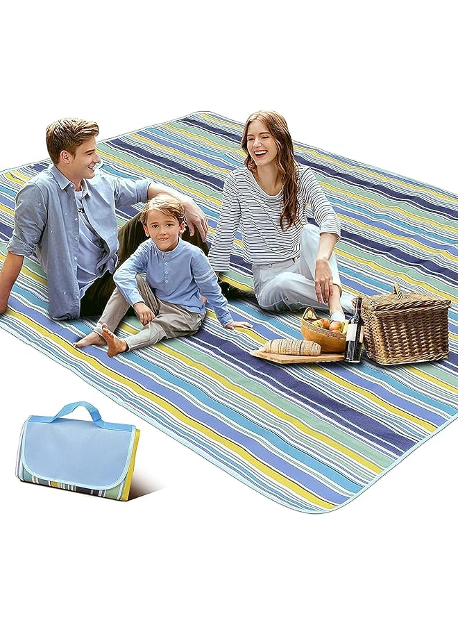 SKY-TOUCH Foldable Picnic Blanket Waterproof Beach Blanket Waterproof Picnic Blanket Portable Picnic Mat Portable Beach Mat For Outdoor Camping Family Outdoor Park Garden 200×150cm Blue - Image 1
